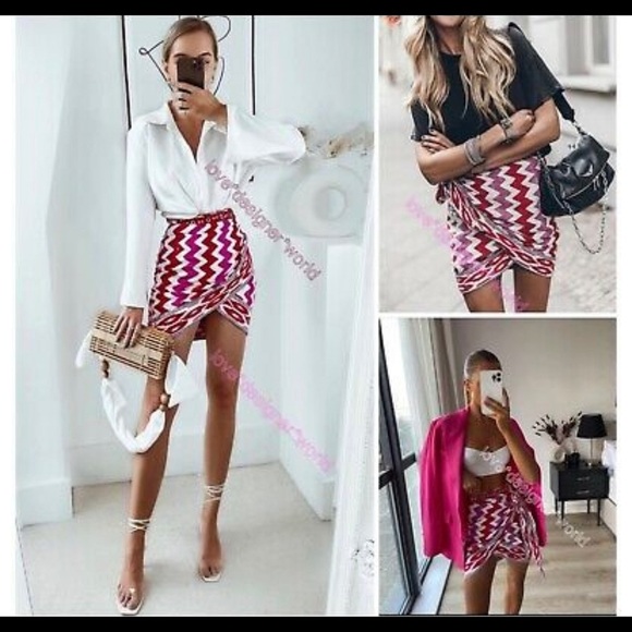 ZARA PRINTED SARONG SKIRT PINK OYSTER WHITE